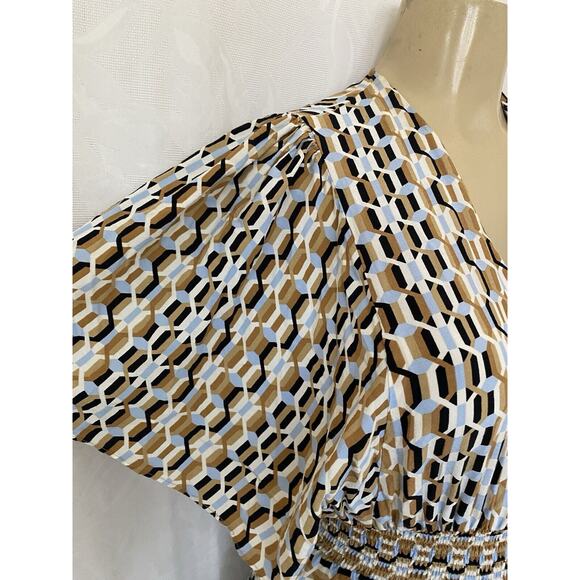 MAJE Rachelli Shirred Printed Crepe De Chine Midi Dress Light Blue Beige… - Picture 6 of 11